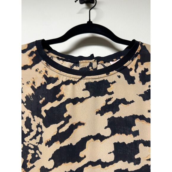 CHICO'S BLACK LABEL Black and Gold Abstract Leopard Print Crewneck Blouse, Sz L - Picture 2 of 8